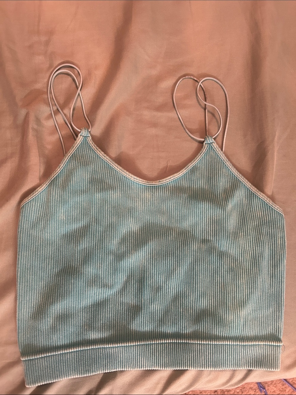 Light Blue Ribbed Spaghetti-Strap Crop Tank Top